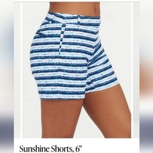 Spanx Women's Blue Painted Striped Sunshine Short 6" Size XL